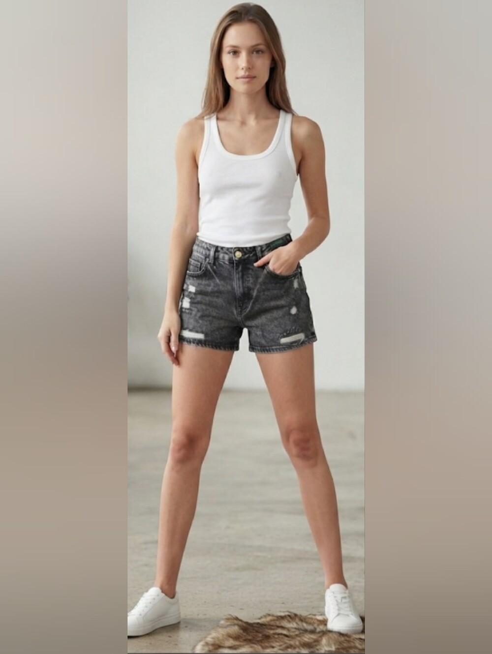 wild fable Washed Black High-Rise Distressed Denim Shorts